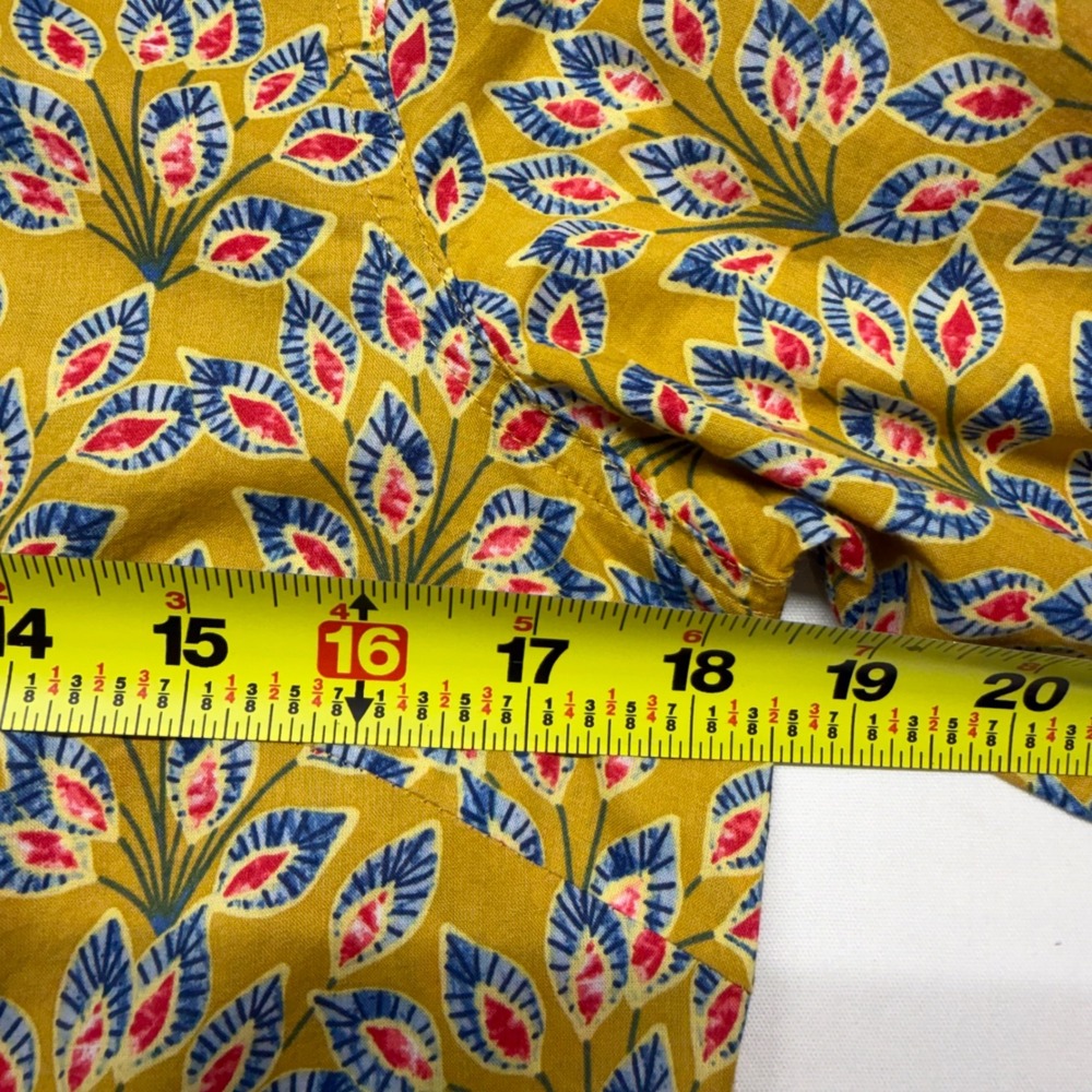 J McLaughlin XS Mustard Floral Print Cotton Shirt Preppy Palm Beach Coastal - Picture 7 of 9